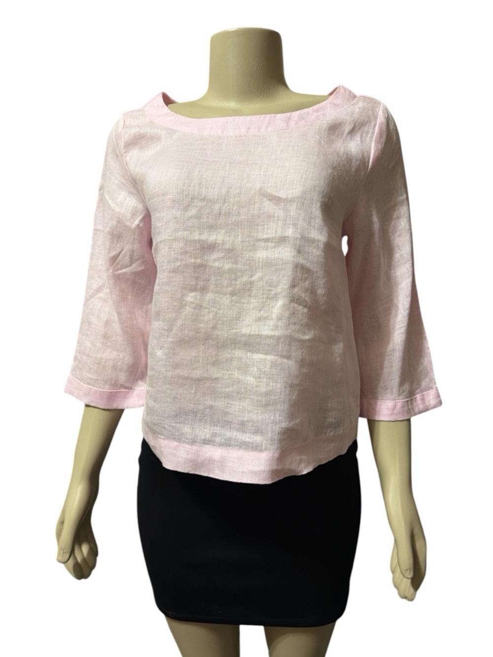 NWT Martha Stewart Sz S Pink 100% Linen Top Boatneck 3/4 Sleeve Boxy Shirt